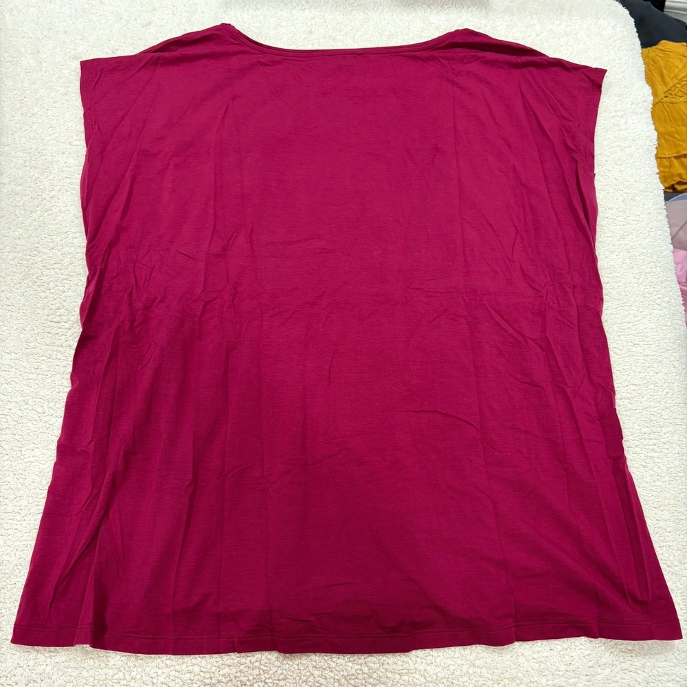 Eileen Fisher Fine Jersey Jewel Neck Top Roseberry Pink Drawstring Cinch 2X $128 - Picture 2 of 6